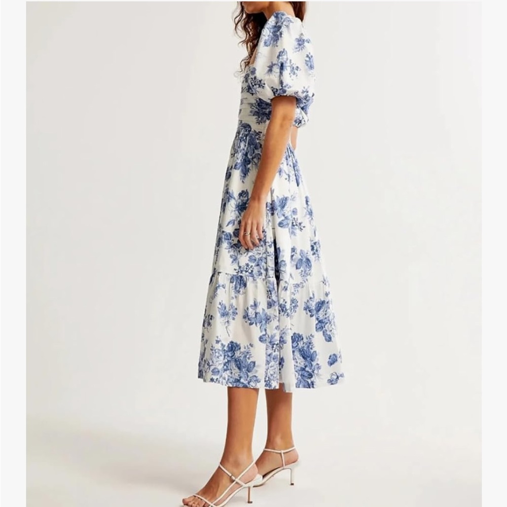 Abercrombie & Fitch Emerson Poplin Puff Sleeve Midi Dress